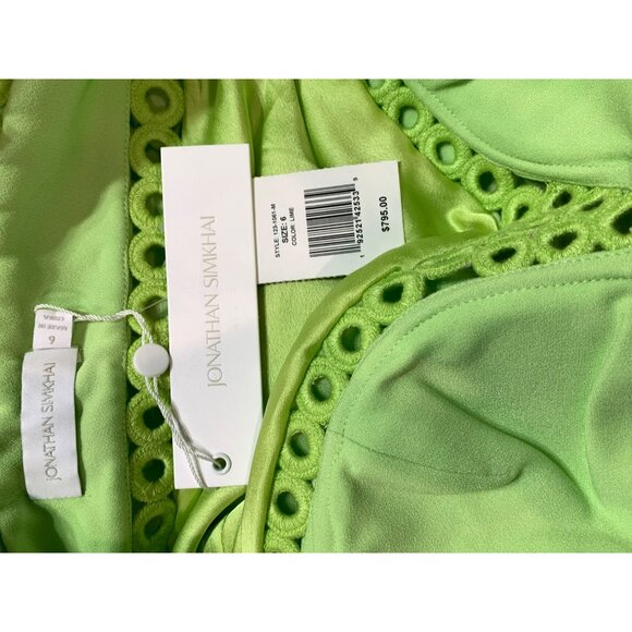 Johnathan Simkhai Sevilla Lime Green Crochet-Trim Midi Dress NWT SZ 6 - Picture 9 of 12